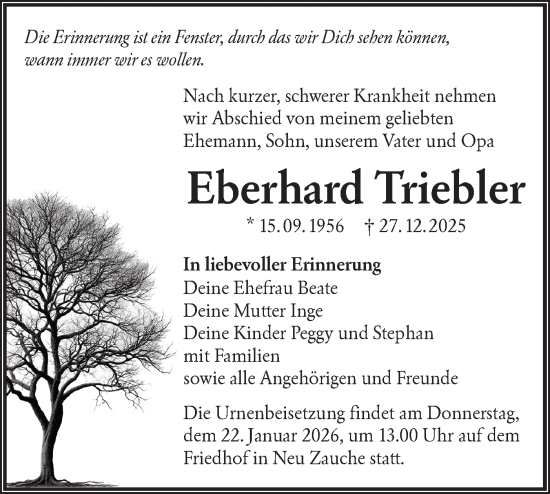 Traueranzeige von Eberhard Triebler von Ausg. LR Spreewald RS