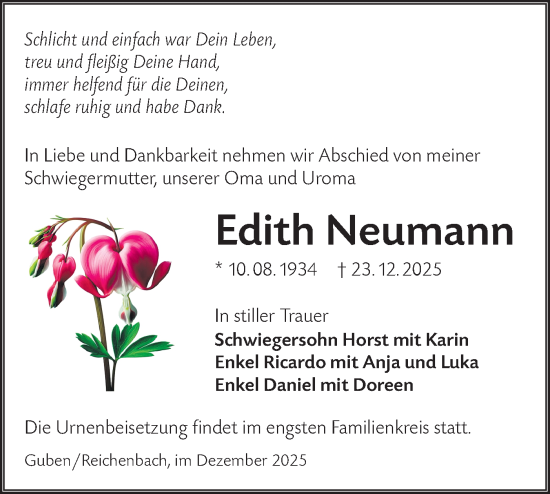 Traueranzeige von Edith Neumann von Lausitzer Rundschau