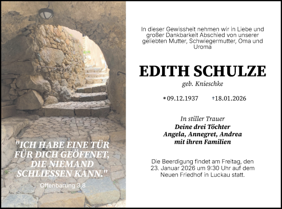 Traueranzeige von Edith Schulze von Ausg. LR Spreewald RS