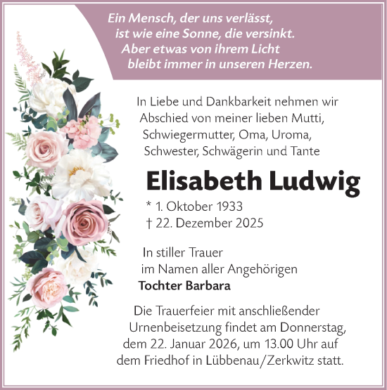 Traueranzeige von Elisabeth Ludwig von Ausg. LR Spreewald RS