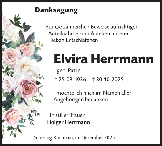 Traueranzeige von Elvira Herrmann von Lausitzer Rundschau