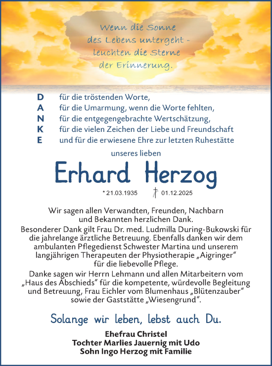 Traueranzeige von Erhard Herzog von Lausitzer Rundschau