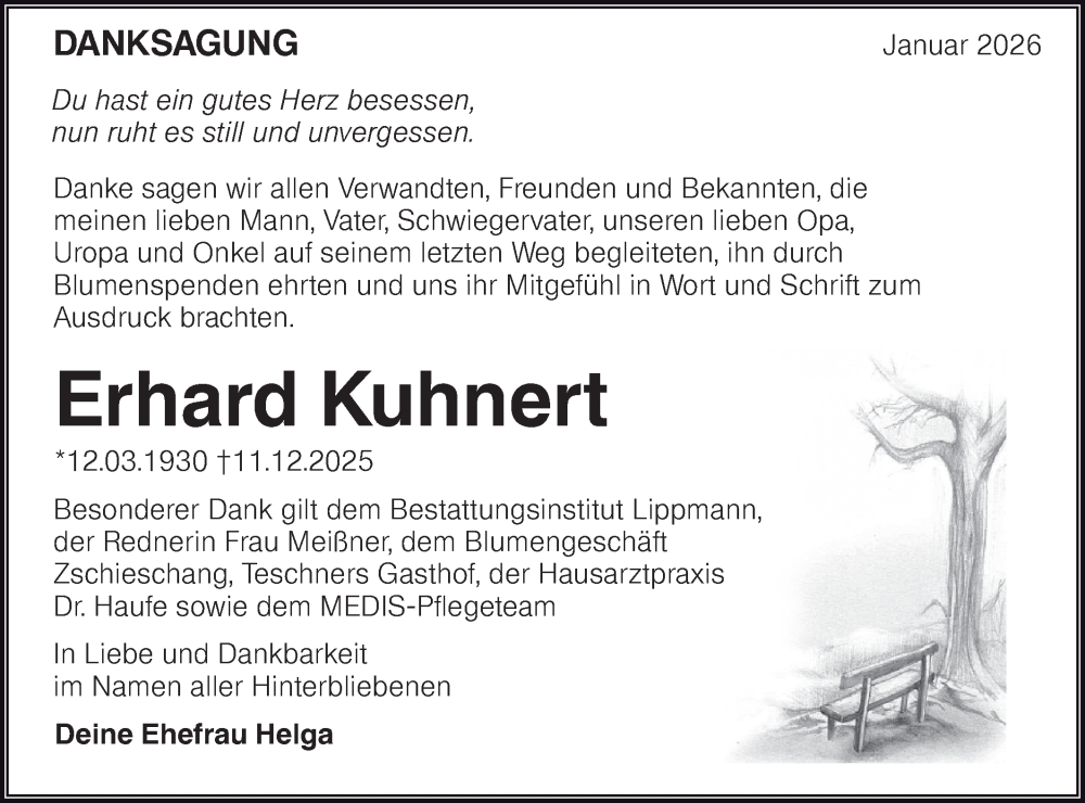 Traueranzeige für Erhard Kuhnert vom 06.01.2026 aus Lausitzer Rundschau