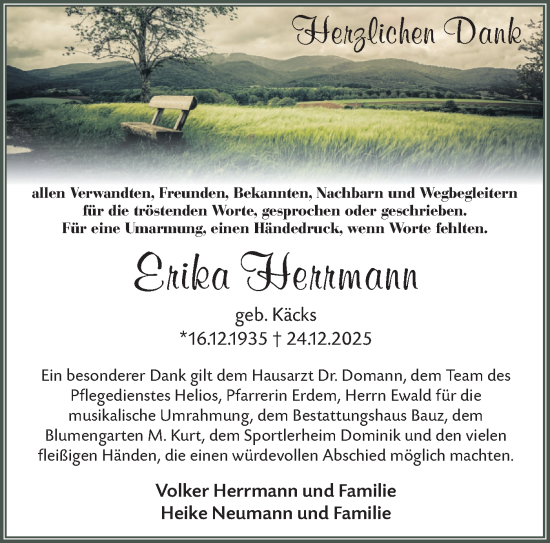 Traueranzeige von Erika Herrmann von Ausg. LR Spreewald RS