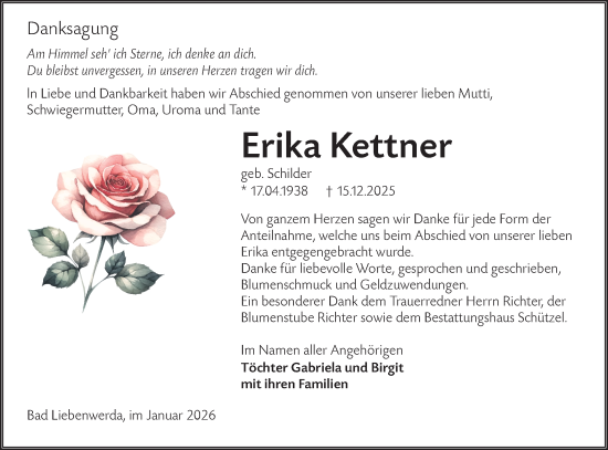 Traueranzeige von Erika Kettner von Lausitzer Rundschau