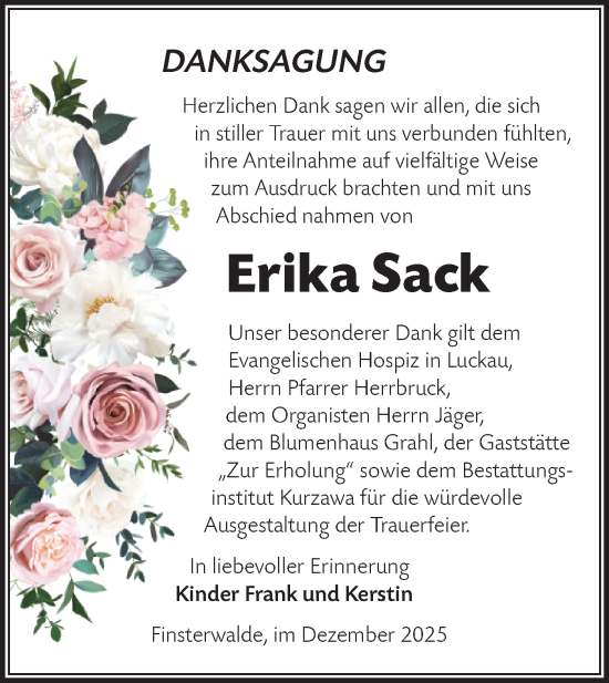 Traueranzeige von Erika Sack von Lausitzer Rundschau