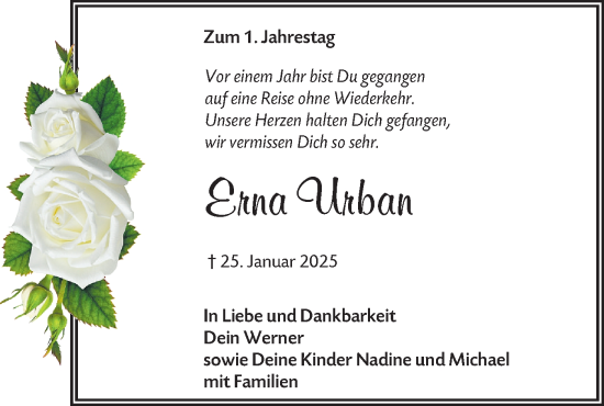 Traueranzeige von Erna Urban von Ausg. LR Spreewald RS
