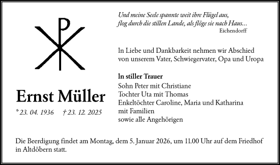 Traueranzeige von Ernst Müller von Ausg. LR Spreewald RS