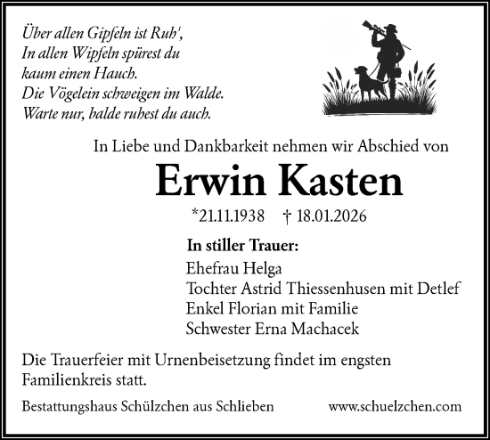 Traueranzeige von Erwin Kasten von Lausitzer Rundschau