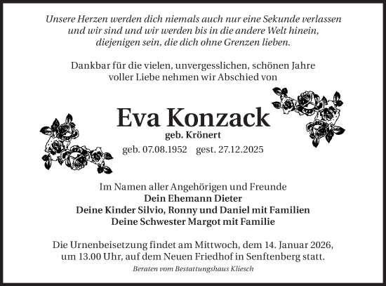 Traueranzeige von Eva Konzack von Lausitzer Rundschau