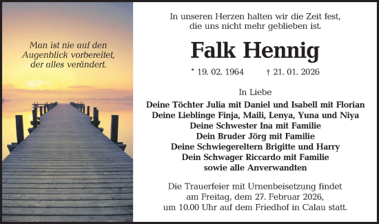 Traueranzeige von Falk Hennig von Ausg. LR Spreewald RS
