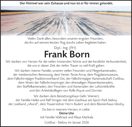 Traueranzeige von Frank Born von Lausitzer Rundschau