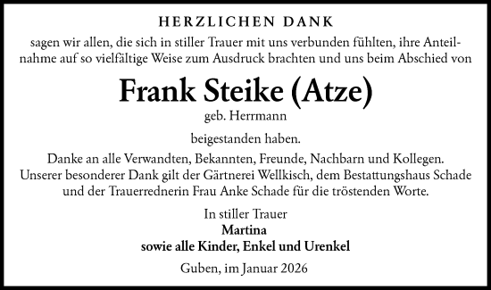Traueranzeige von Frank Steike von Lausitzer Rundschau