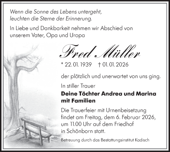 Traueranzeige von Fred Müller von Lausitzer Rundschau