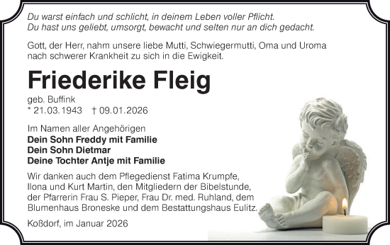 Traueranzeige von Friederike Fleig von Lausitzer Rundschau