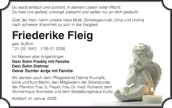 Traueranzeige von Friederike Fleig von Lausitzer Rundschau