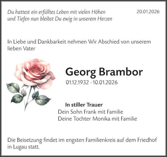 Traueranzeige von Georg Brambor von Lausitzer Rundschau