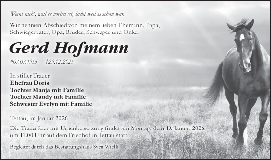Traueranzeige von Gerd Hofmann von Lausitzer Rundschau
