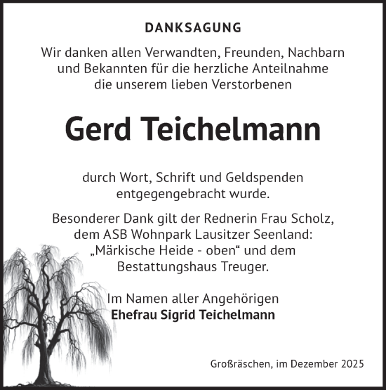Traueranzeige von Gerd Teichelmann von Lausitzer Rundschau