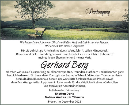 Traueranzeige von Gerhard Berg von Lausitzer Rundschau