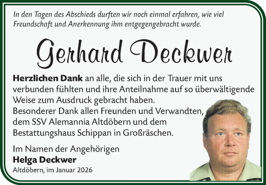 Traueranzeige von Gerhard Deckwer von Ausg. LR Spreewald RS