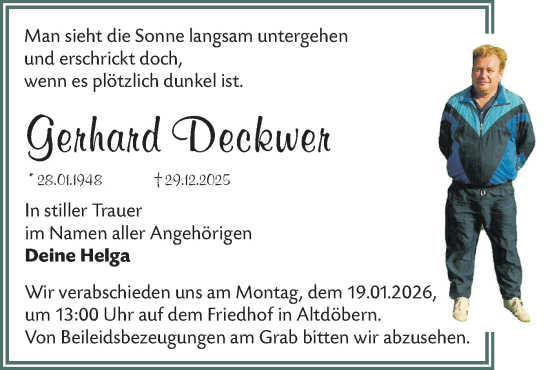 Traueranzeige von Gerhard Deckwer von Ausg. LR Spreewald RS