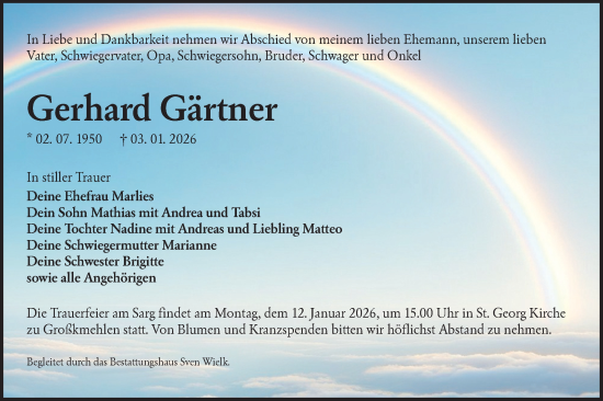 Traueranzeige von Gerhard Gärtner von Lausitzer Rundschau