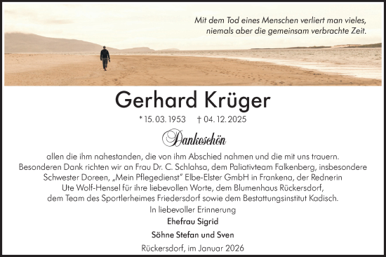 Traueranzeige von Gerhard Krüger von Lausitzer Rundschau
