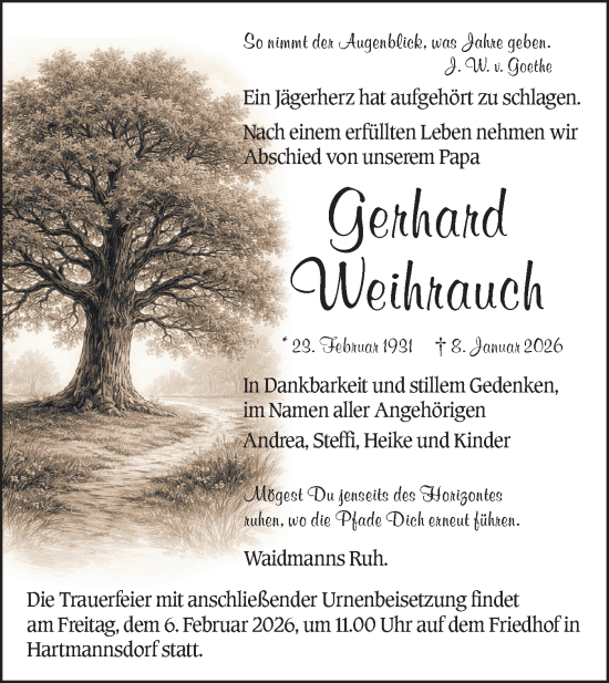 Traueranzeige von Gerhard Weihrauch von Ausg. LR Spreewald RS