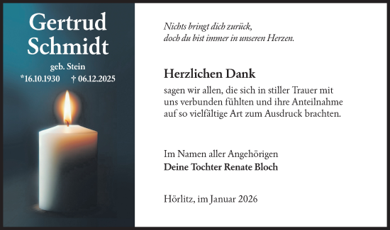 Traueranzeige von Gertrud Schmidt von Lausitzer Rundschau