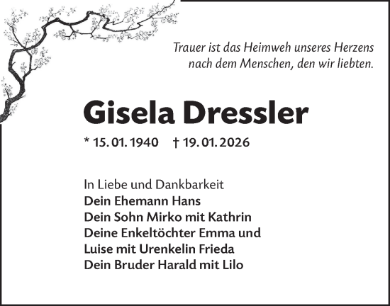 Traueranzeige von Gisela Dressler von Lausitzer Rundschau
