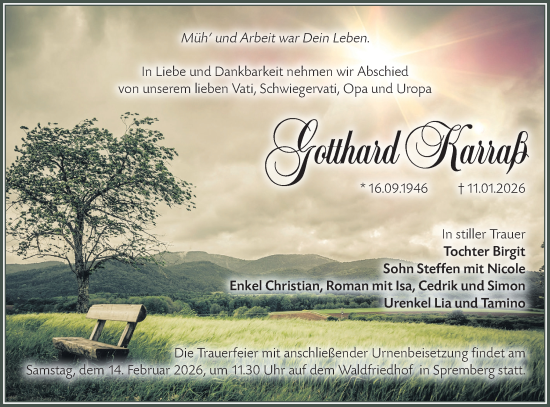 Traueranzeige von Gotthard Karraß von Lausitzer Rundschau