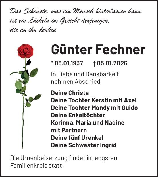 Traueranzeige von Günter Fechner von Lausitzer Rundschau