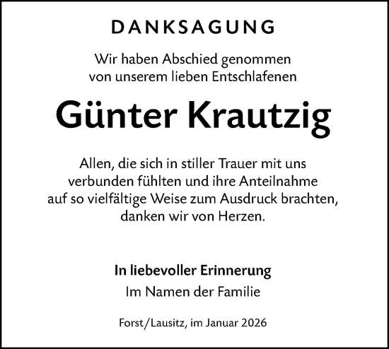 Traueranzeige von Günter Krautzig von Lausitzer Rundschau