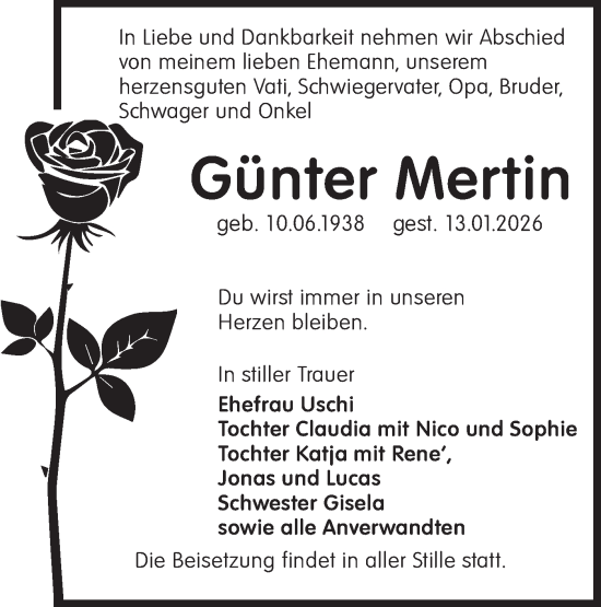 Traueranzeige von Günter Mertin von Lausitzer Rundschau