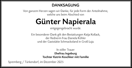 Traueranzeige von Günter Napierala von Lausitzer Rundschau