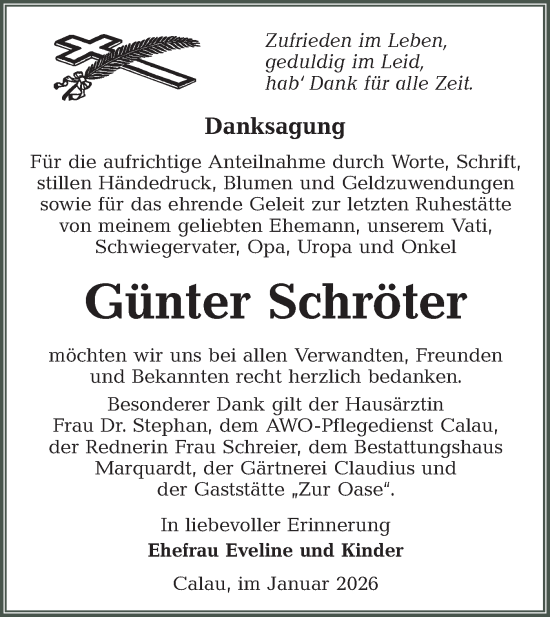 Traueranzeige von Günter Schröter von Ausg. LR Spreewald RS