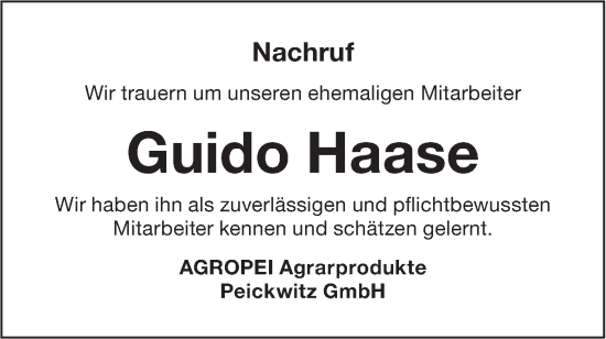 Traueranzeige von Guido Haase von Lausitzer Rundschau