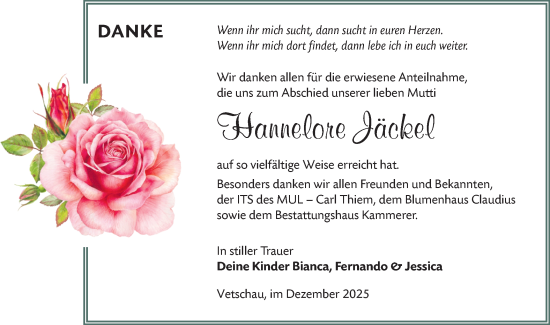 Traueranzeige von Hannelore Jäckel von Ausg. LR Spreewald RS