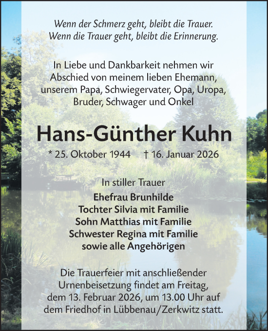 Traueranzeige von Hans-Günther Kuhn von Ausg. LR Spreewald RS