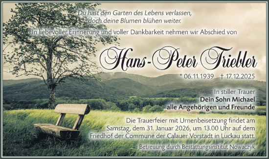 Traueranzeige von Hans-Peter Triebler von Ausg. LR Spreewald RS