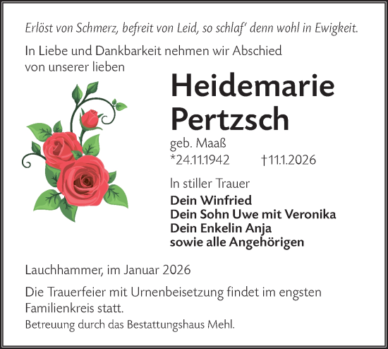 Traueranzeige von Heidemarie Pertzsch von Lausitzer Rundschau