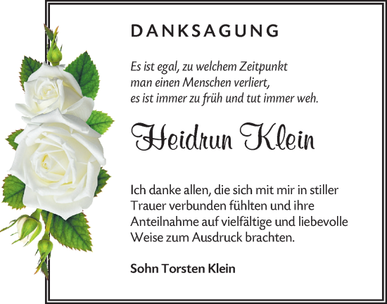 Traueranzeige von Heidrun Klein von Lausitzer Rundschau