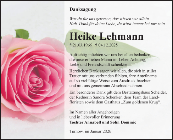 Traueranzeige von Heike Lehmann von Lausitzer Rundschau