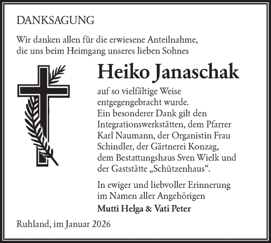 Traueranzeige von Heiko Janaschak von Lausitzer Rundschau