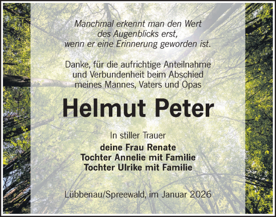 Traueranzeige von Helmut Peter von Ausg. LR Spreewald RS
