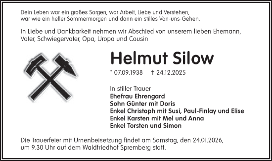 Traueranzeige von Helmut Silow von Lausitzer Rundschau