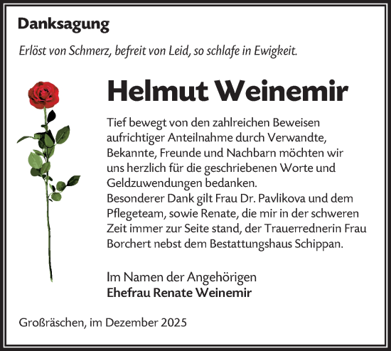 Traueranzeige von Helmut Weinemir von Lausitzer Rundschau