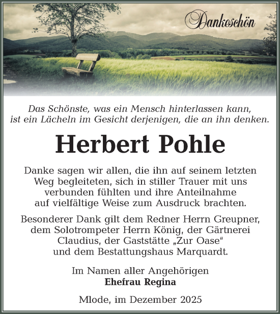 Traueranzeige von Herbert Pohle von Ausg. LR Spreewald RS