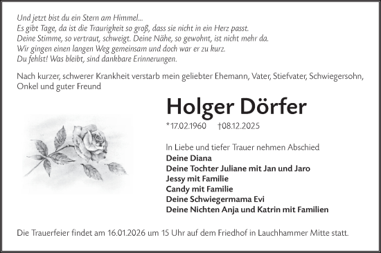 Traueranzeige von Holger Dörfer von Lausitzer Rundschau